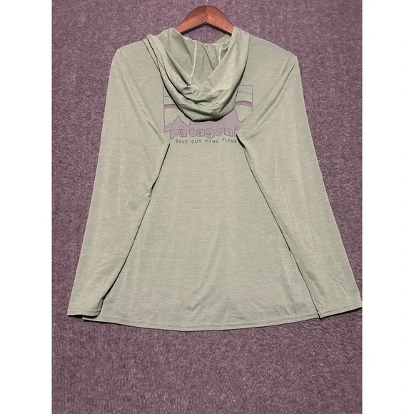 Patagonia hoodie pullover outdoors fishing green logo womens Large lightweight - Picture 3 of 7